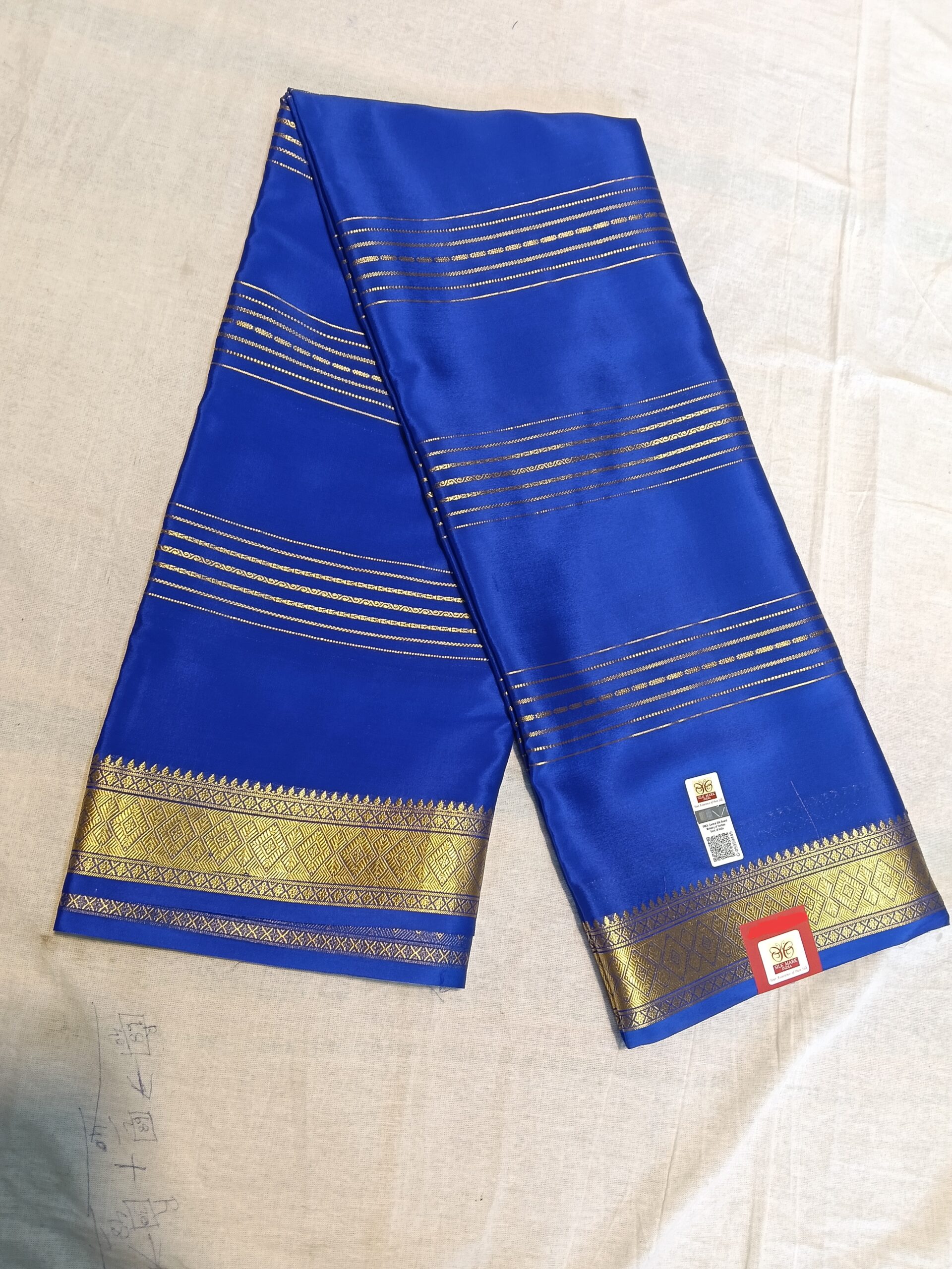 Mysore Crepe Silk Blue Saree - Image 3