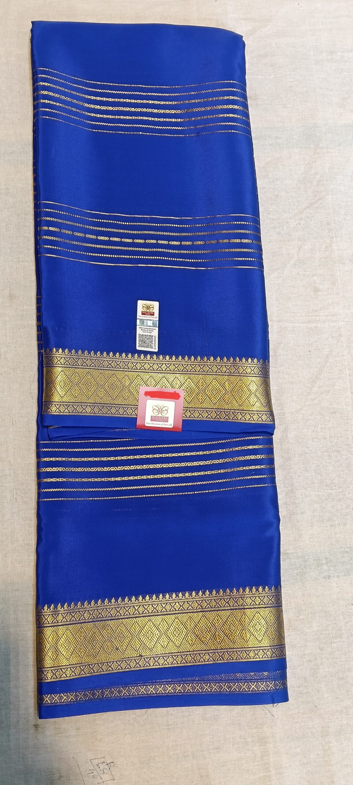 Mysore Crepe Silk Blue Saree - Image 2