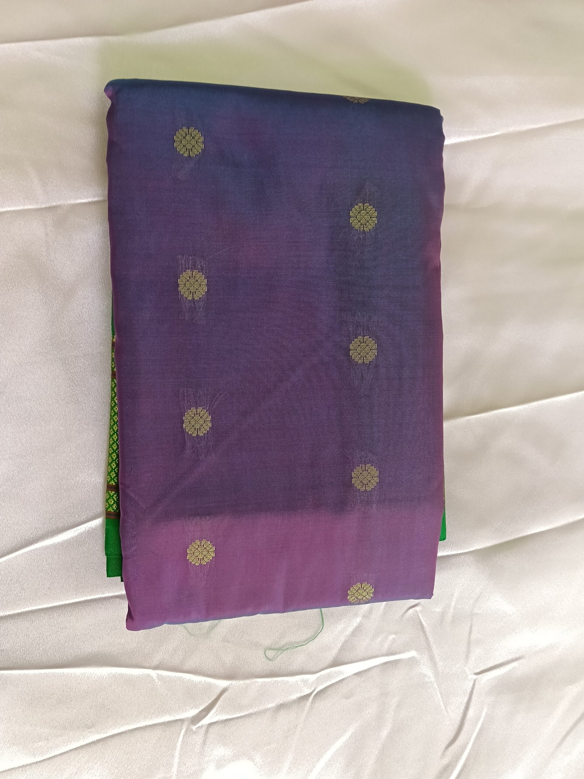 Purple Semi Silk Saree with Green Border - Image 4