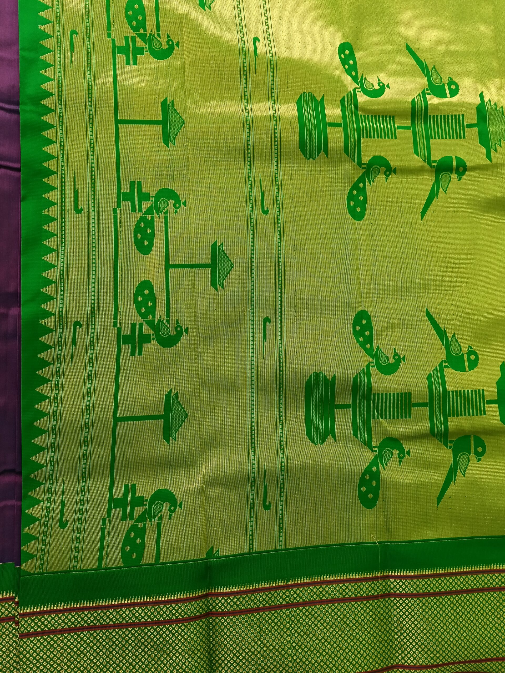 Purple Semi Silk Saree with Green Border - Image 5