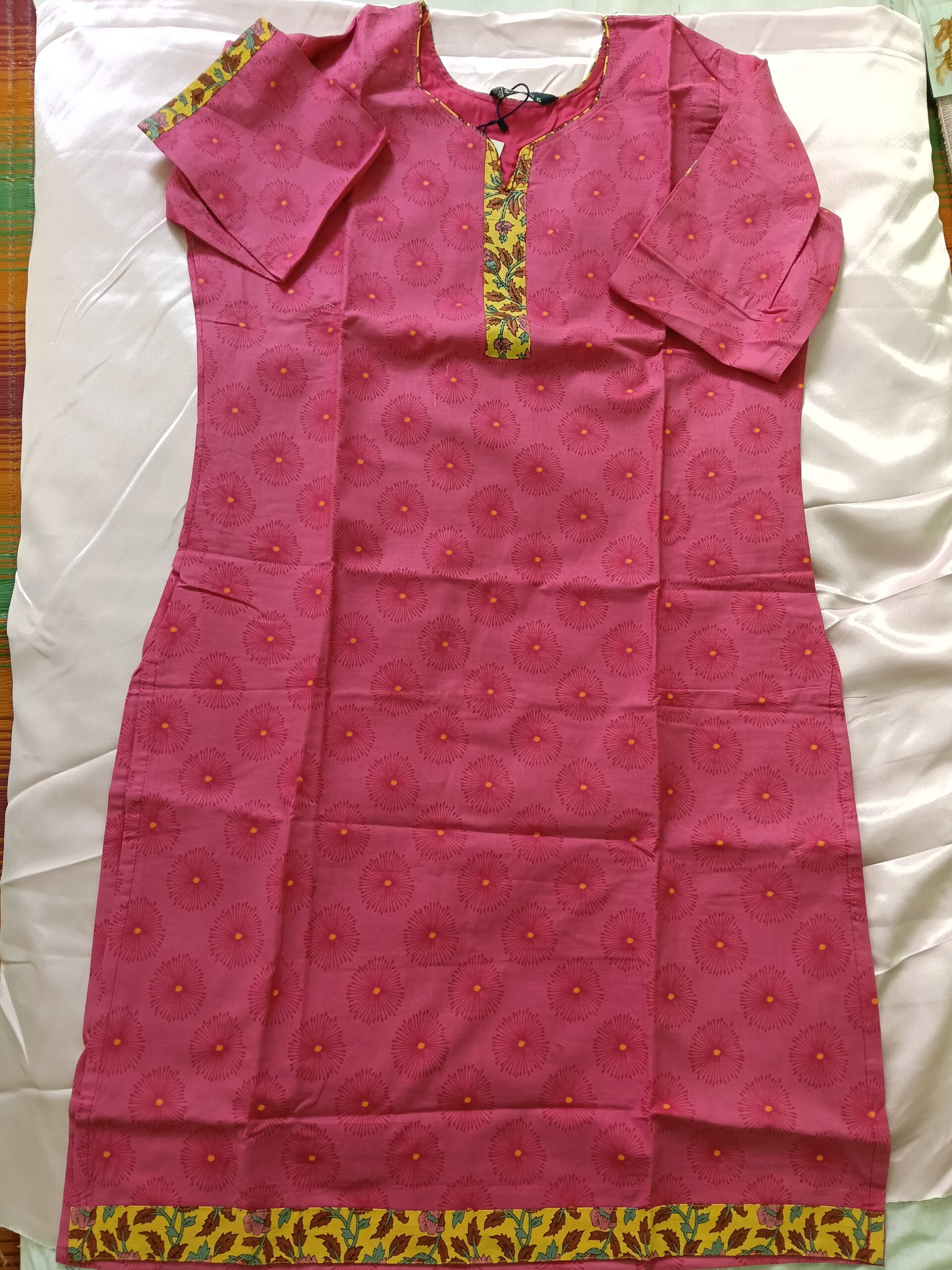 Pink top with Yellow salwar Dupatta Floral cotton salwar suit - Image 5