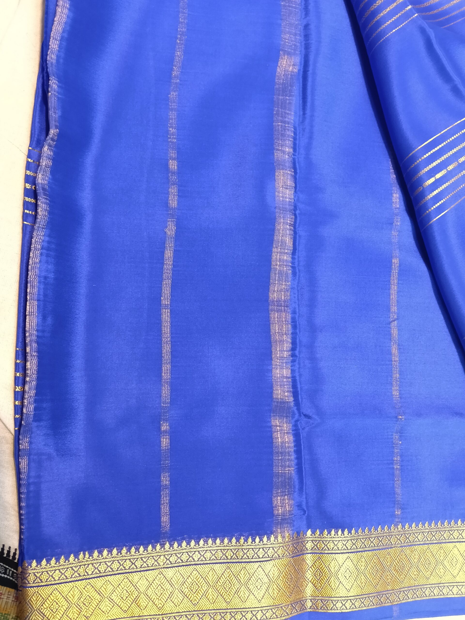 Mysore Crepe Silk Blue Saree - Image 6