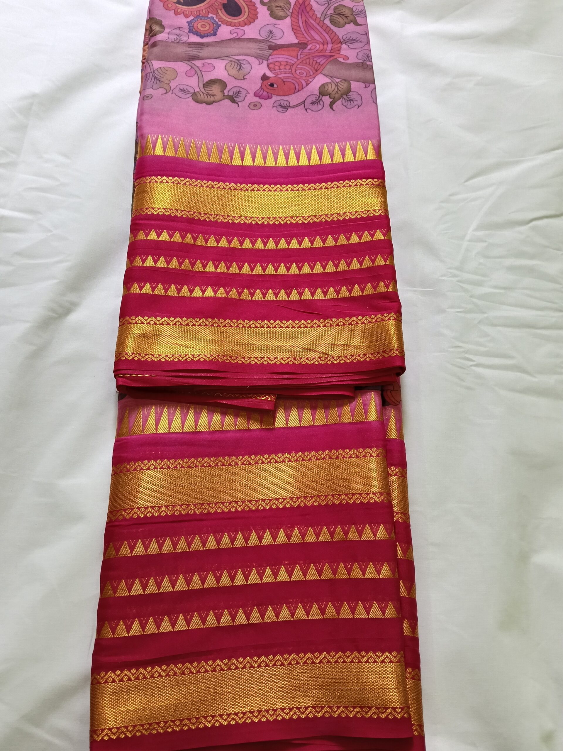 Pink Crepe Kalamkari Saree - Image 3