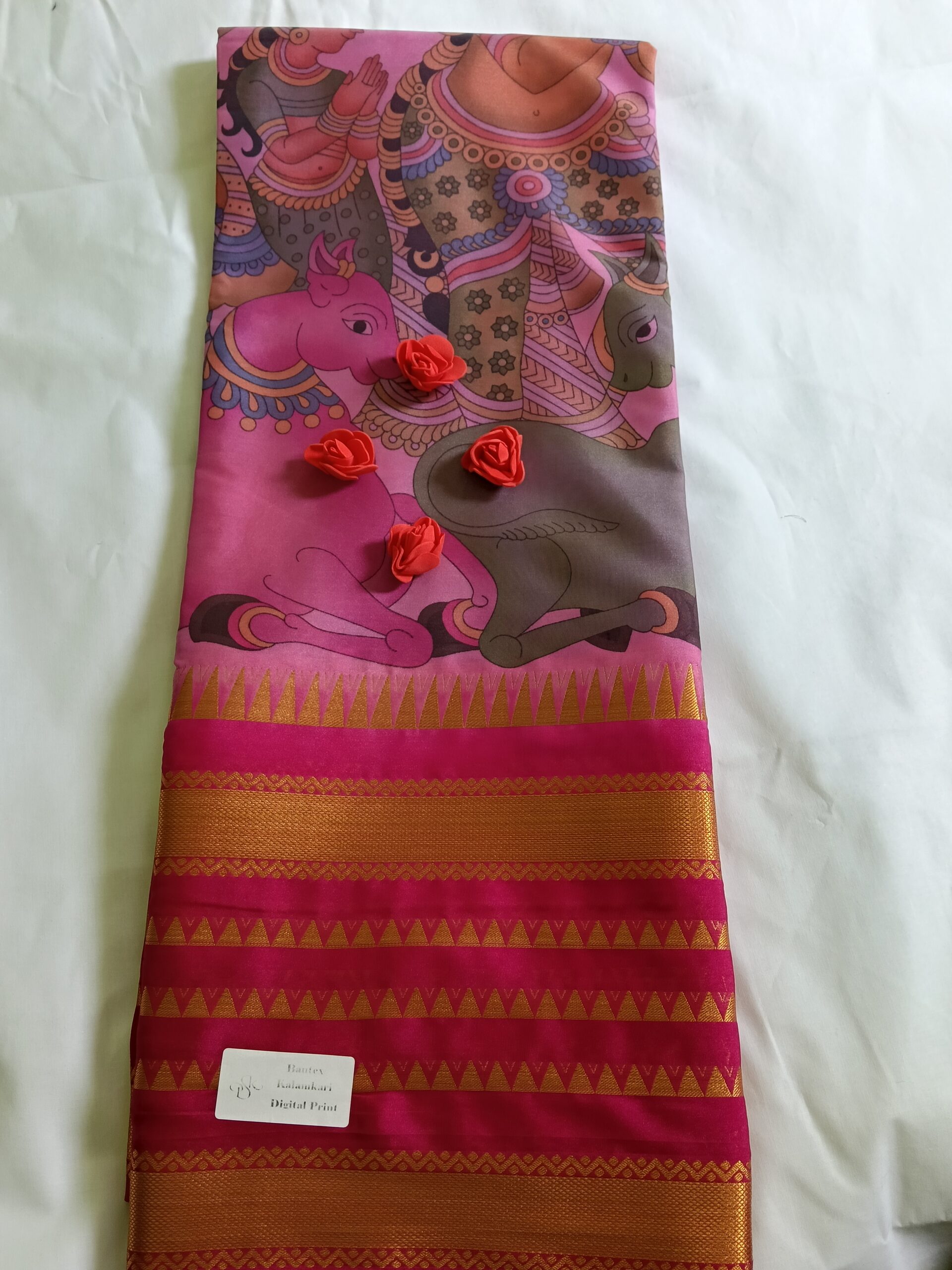 Pink Crepe Kalamkari Saree - Image 4