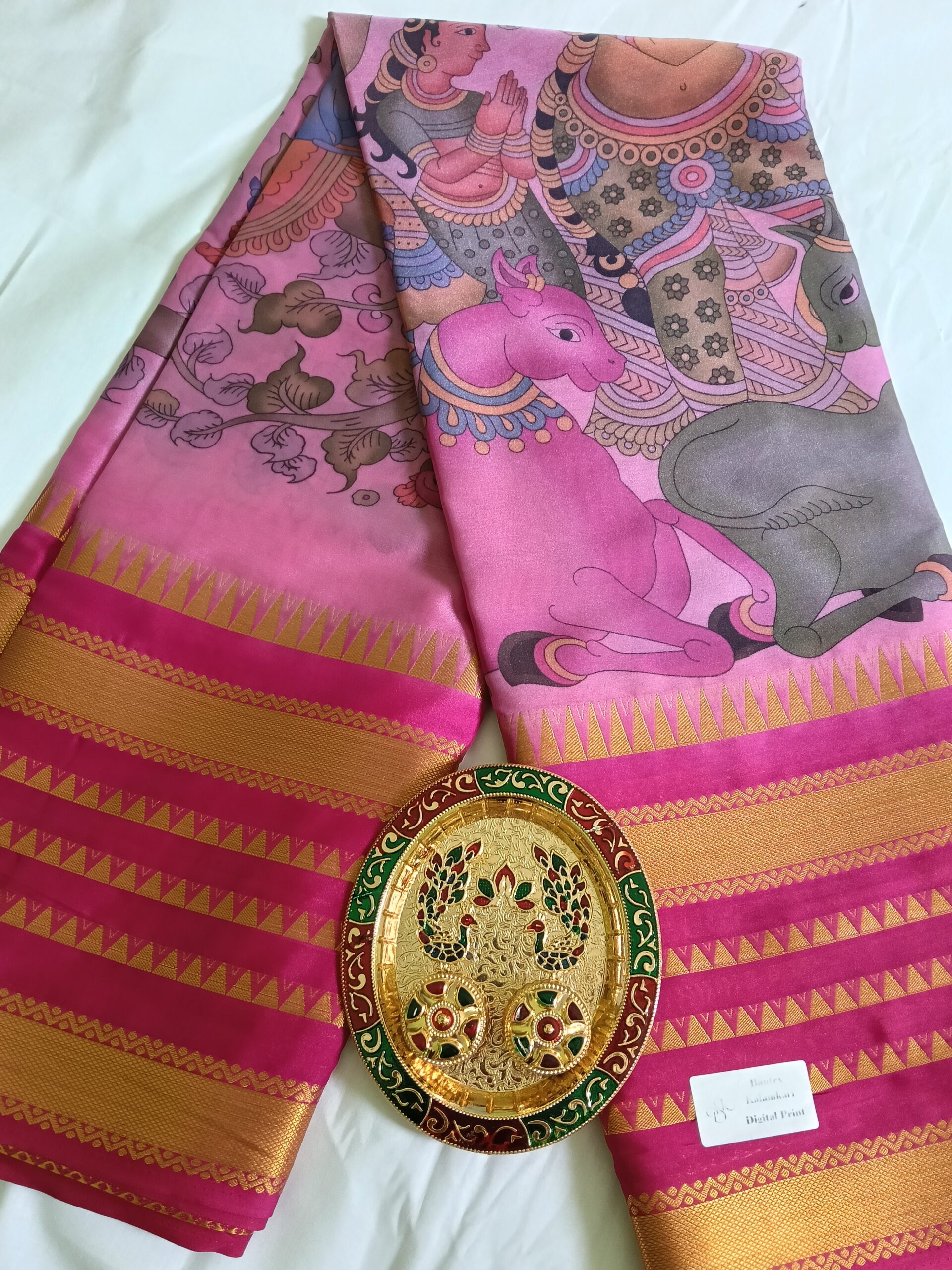 Pink Crepe Kalamkari Saree - Image 2