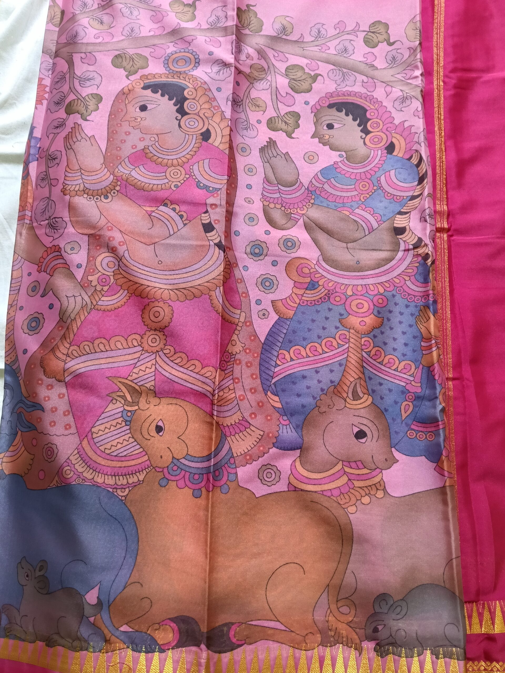 Pink Crepe Kalamkari Saree - Image 5